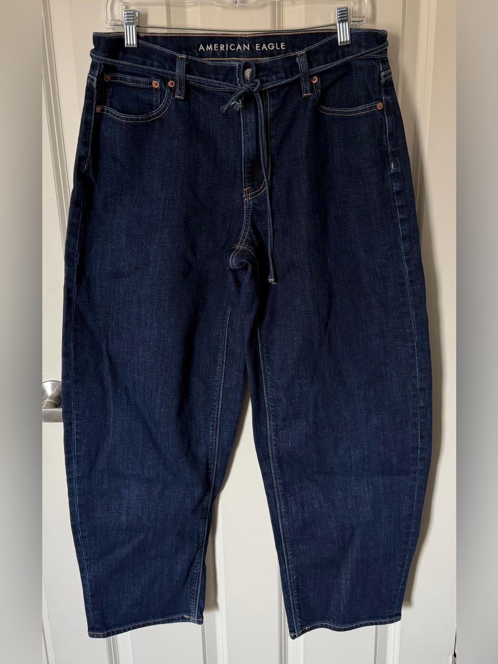 American Eagle Barrel Leg Dark Wash Stretch Denim Jeans, Size 8 Long